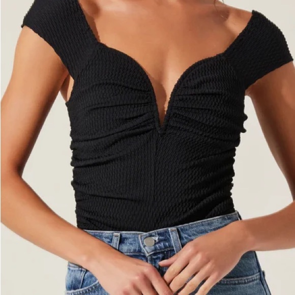 Astr Tops - Astr Black Textured Bodysuit